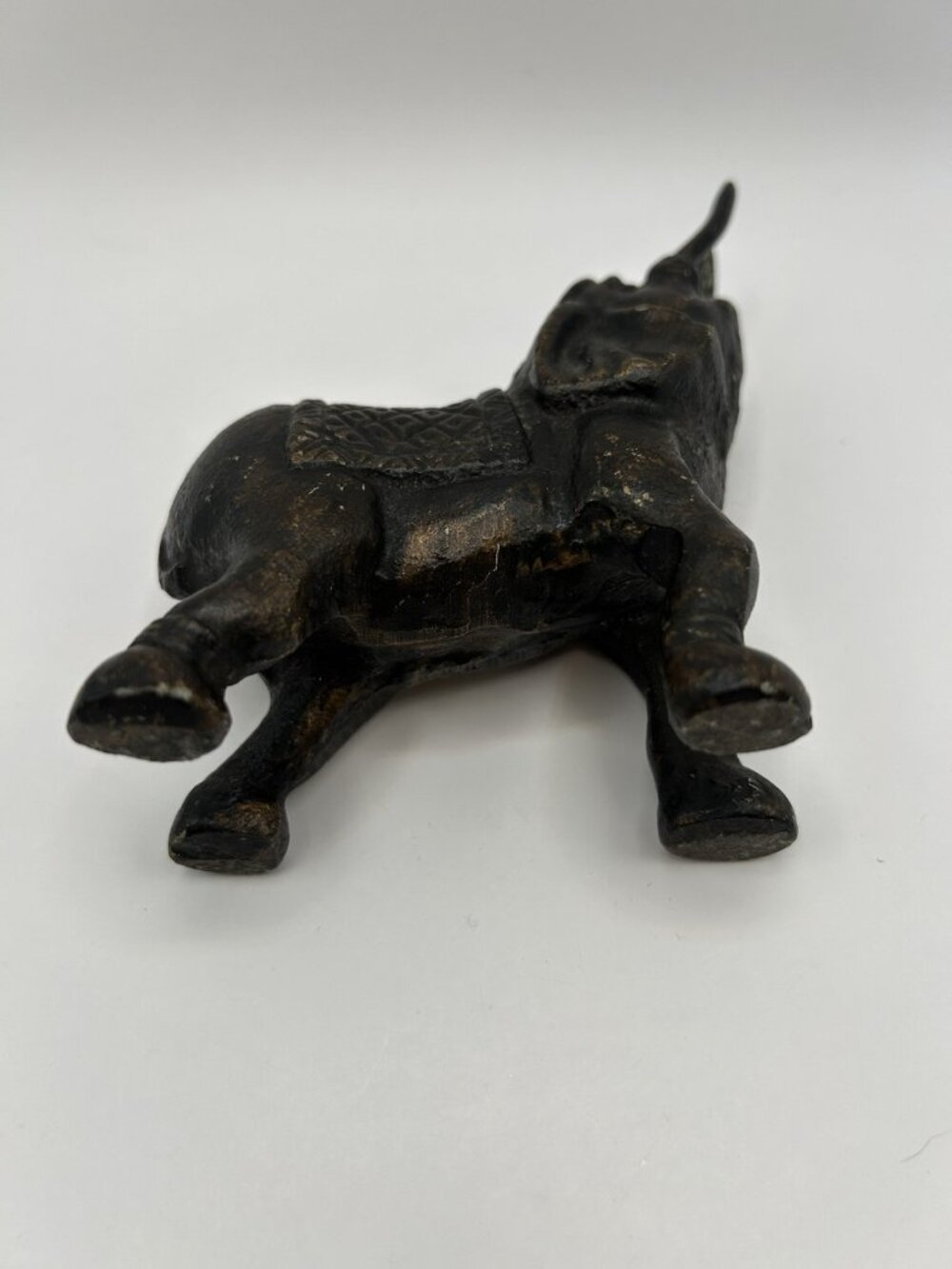 Vintage Heavy Bronze Elephant Trunk Up Open Middle Ash Tray 5“ Paperweight Desk - Picture 11 of 13